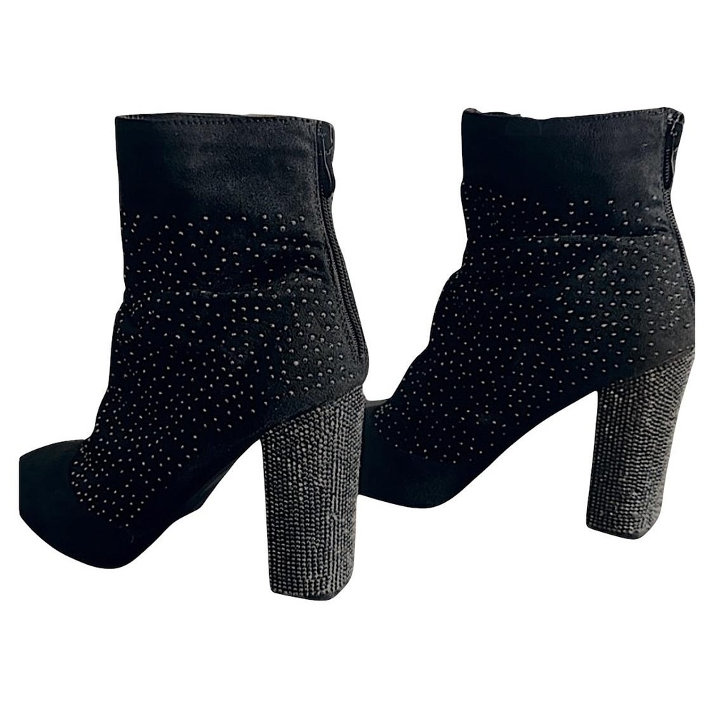 Atalina Black Suede Dress Bootie Womens Size 11 Round Toe Studded Block Heel - Picture 5 of 8